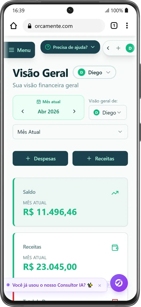 Orçamente no celular - Visão Geral